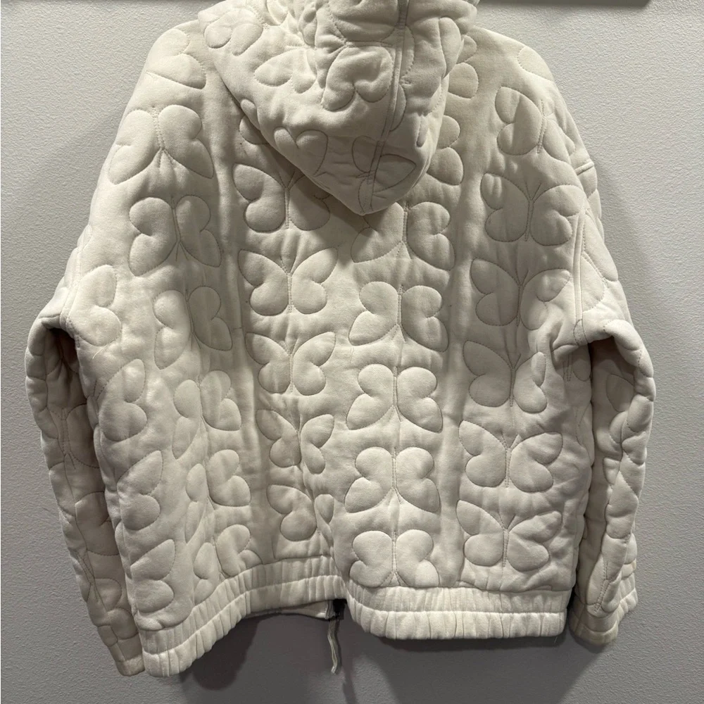 BDG Butterfly Quilted Off-White Zip-Up Hoodie - Medium - Picture 2 of 4